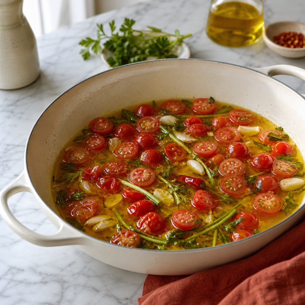 Acqua Pazza step 4: Add water and simmer