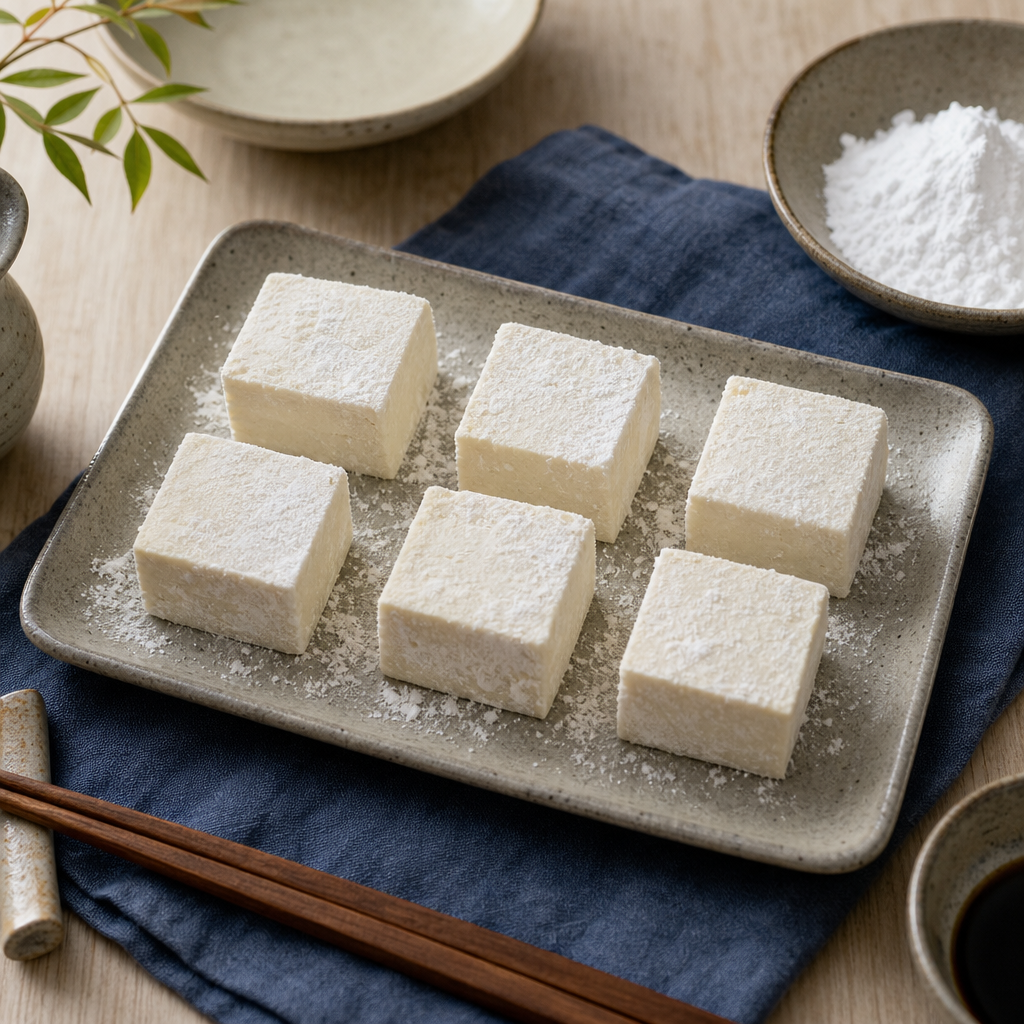 Agedashi Tofu step 4: Cut and starch the tofu