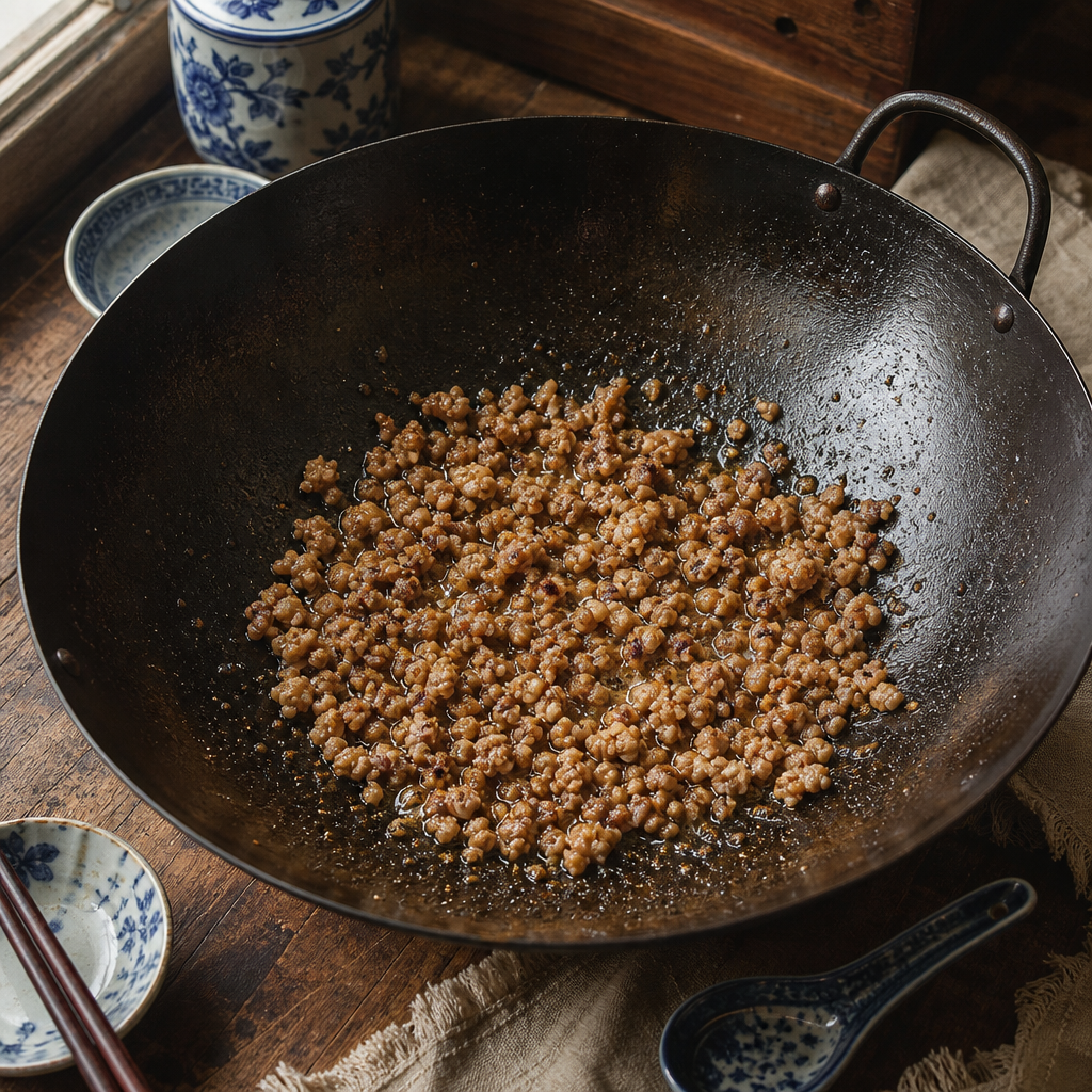 Ants Climbing Tree step 3: Brown the meat into small granules