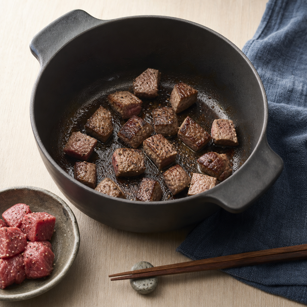 Japanese Beef Curry step 3: Season and brown the beef