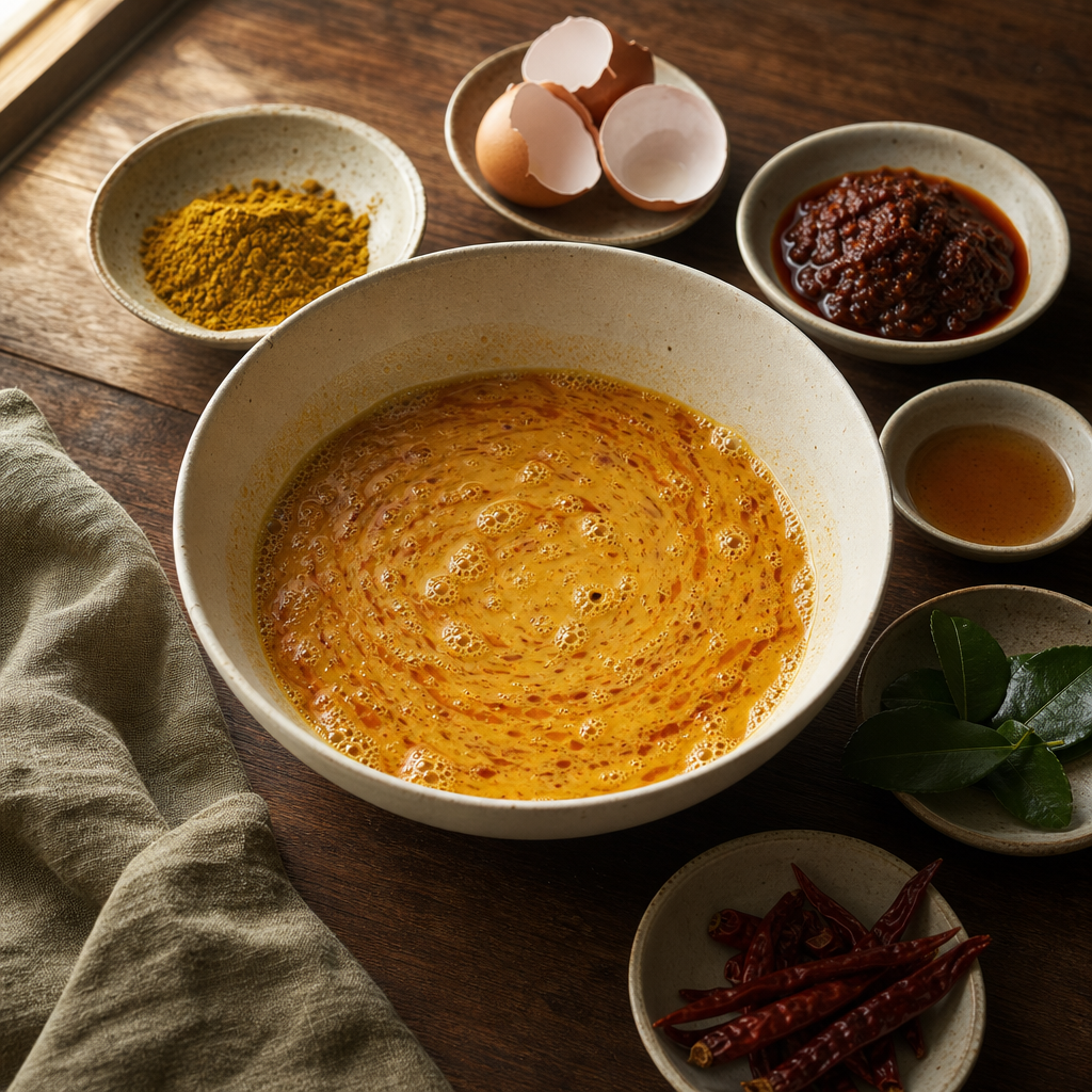 Crab Stir-Fried with Curry Powder step 3: Mix the curry-egg sauce
