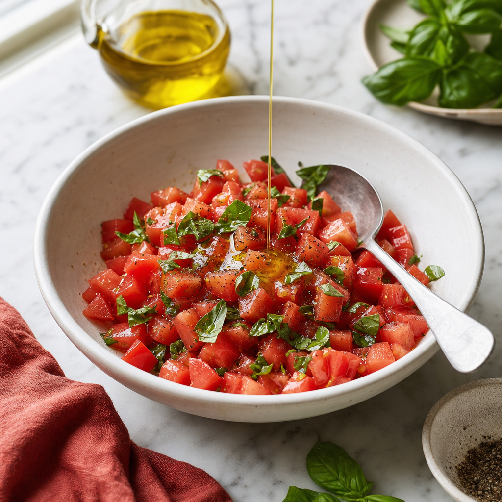 Bruschetta Pomodoro step 2: Dress the topping