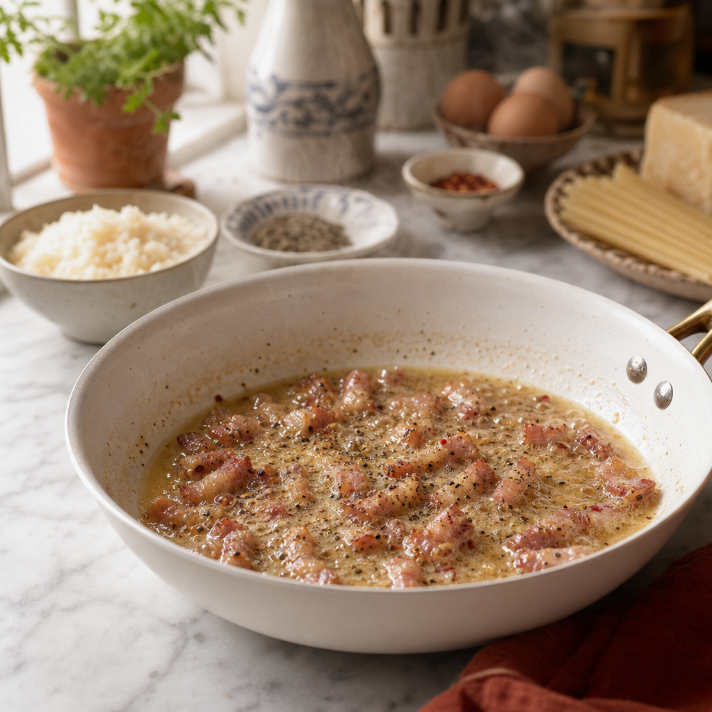 Bucatini Amatriciana step 3: Deglaze, or skip cleanly