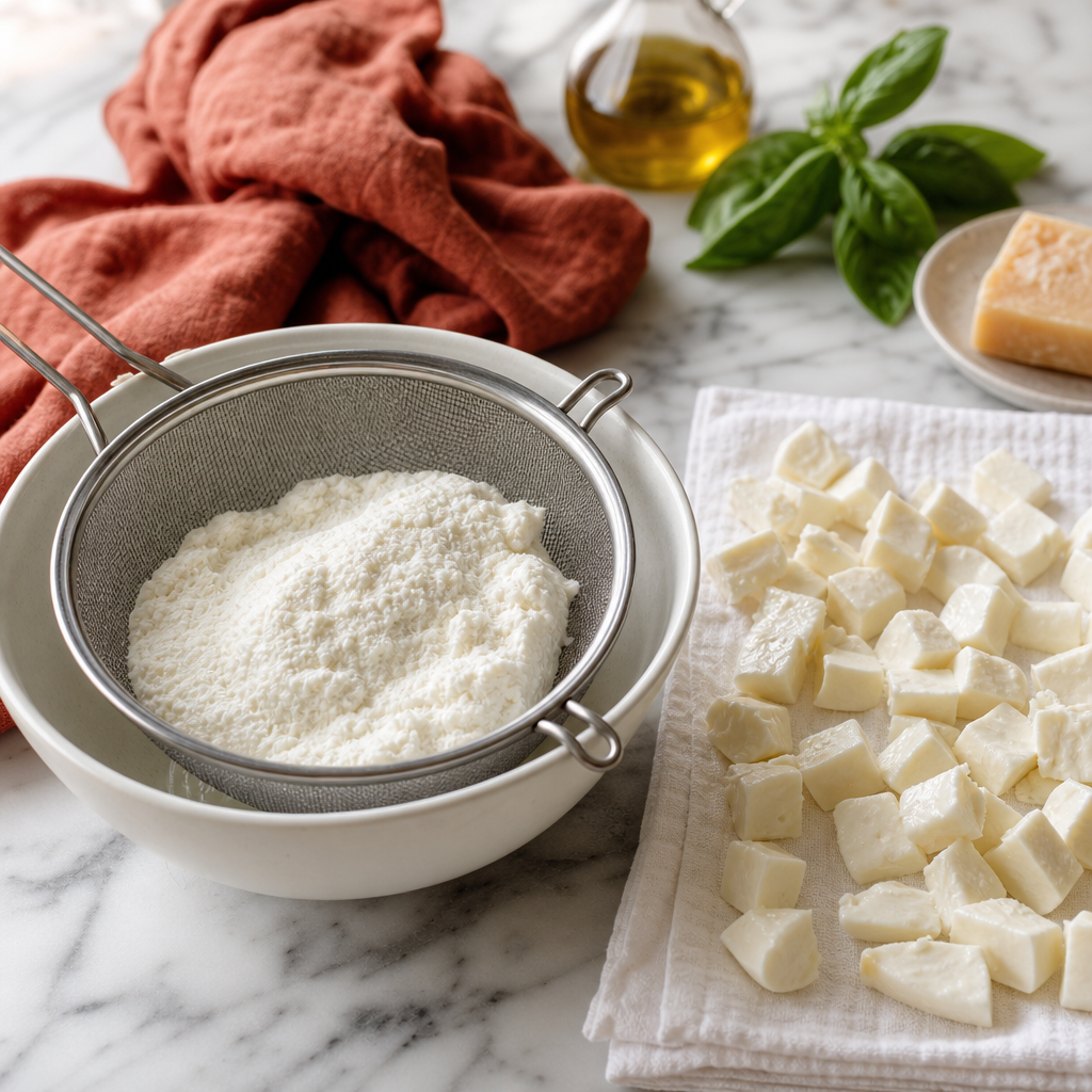 Calzone Napoletano step 3: Drain the dairy
