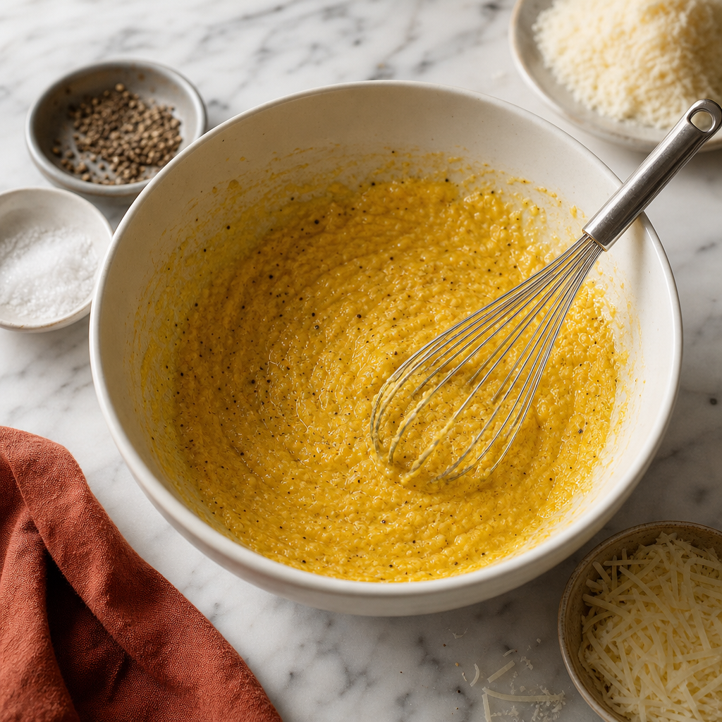 Zucchini Carbonara step 2: Make the egg-cheese paste