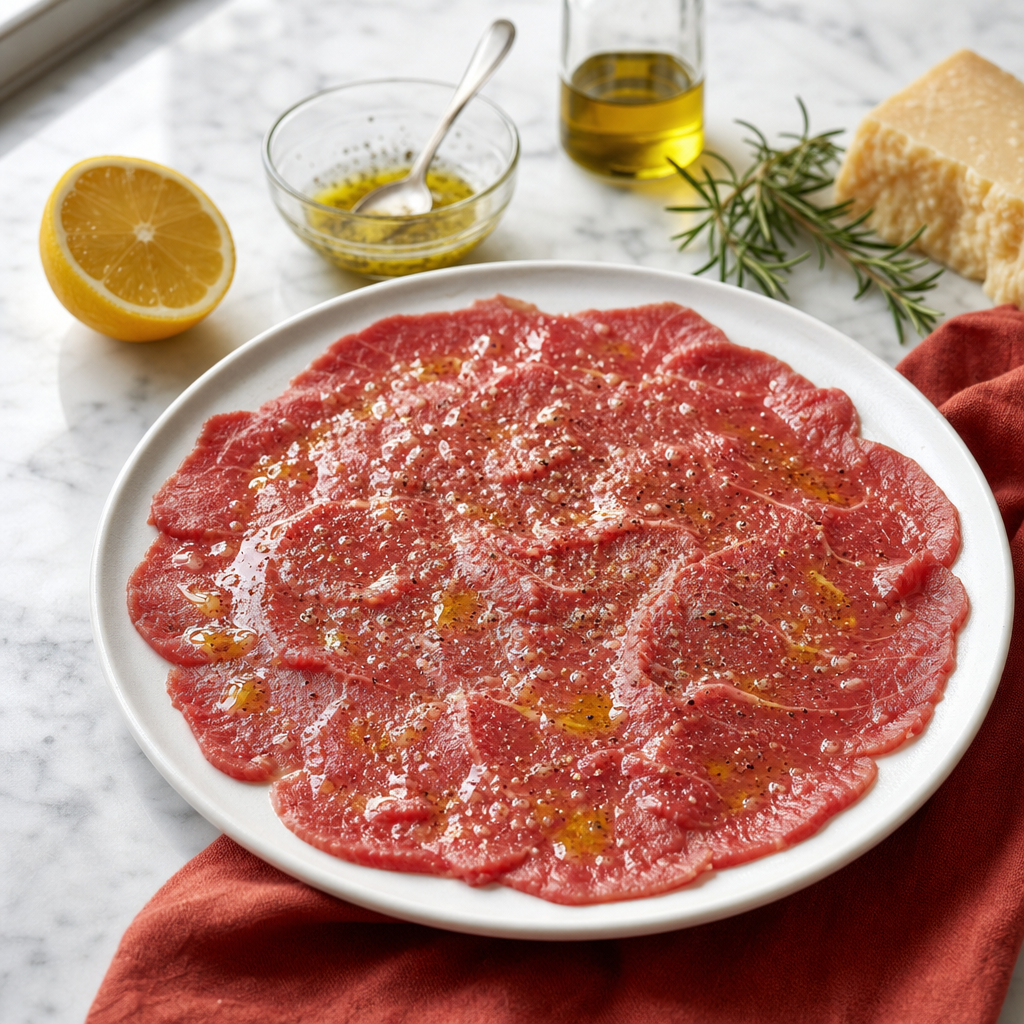 Beef Carpaccio step 6: Dress the beef