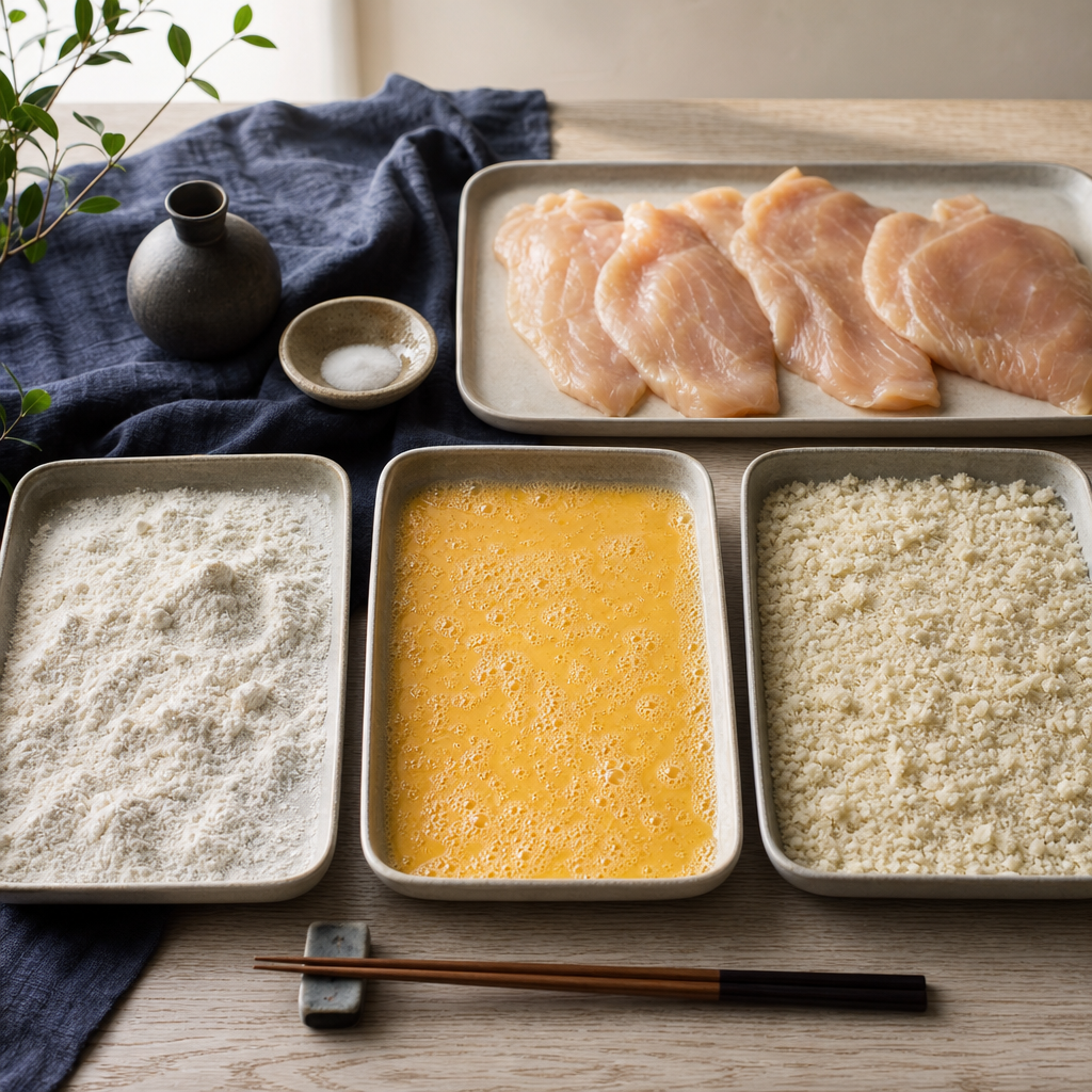 Chicken Katsu step 3: Set the breading line