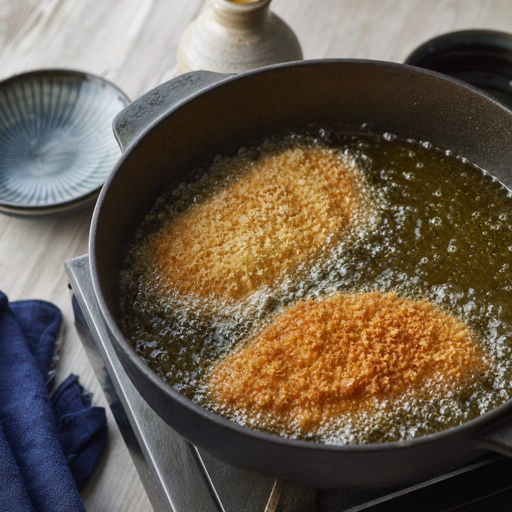 Chicken Katsu step 6: Fry in batches