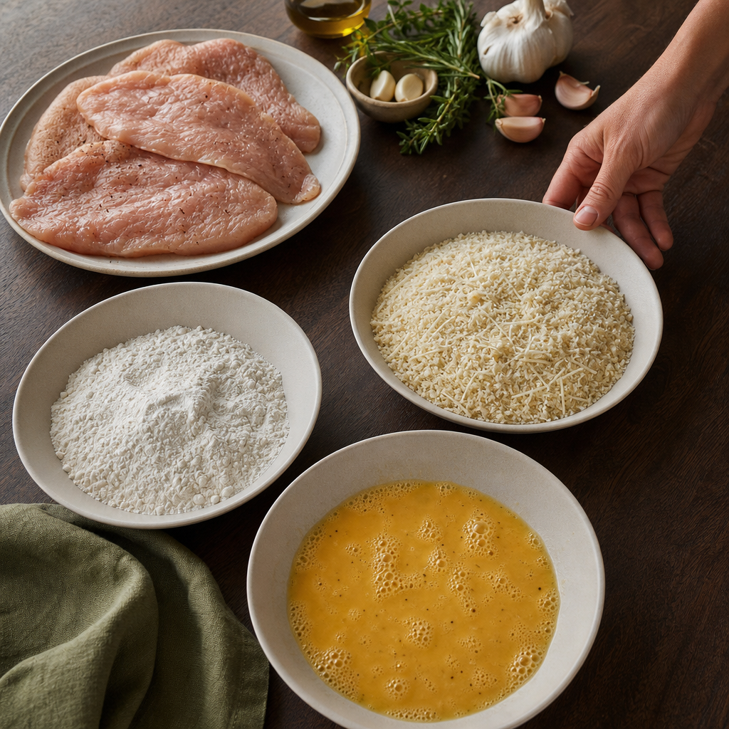 Chicken Parmigiana step 3: Set the breading station