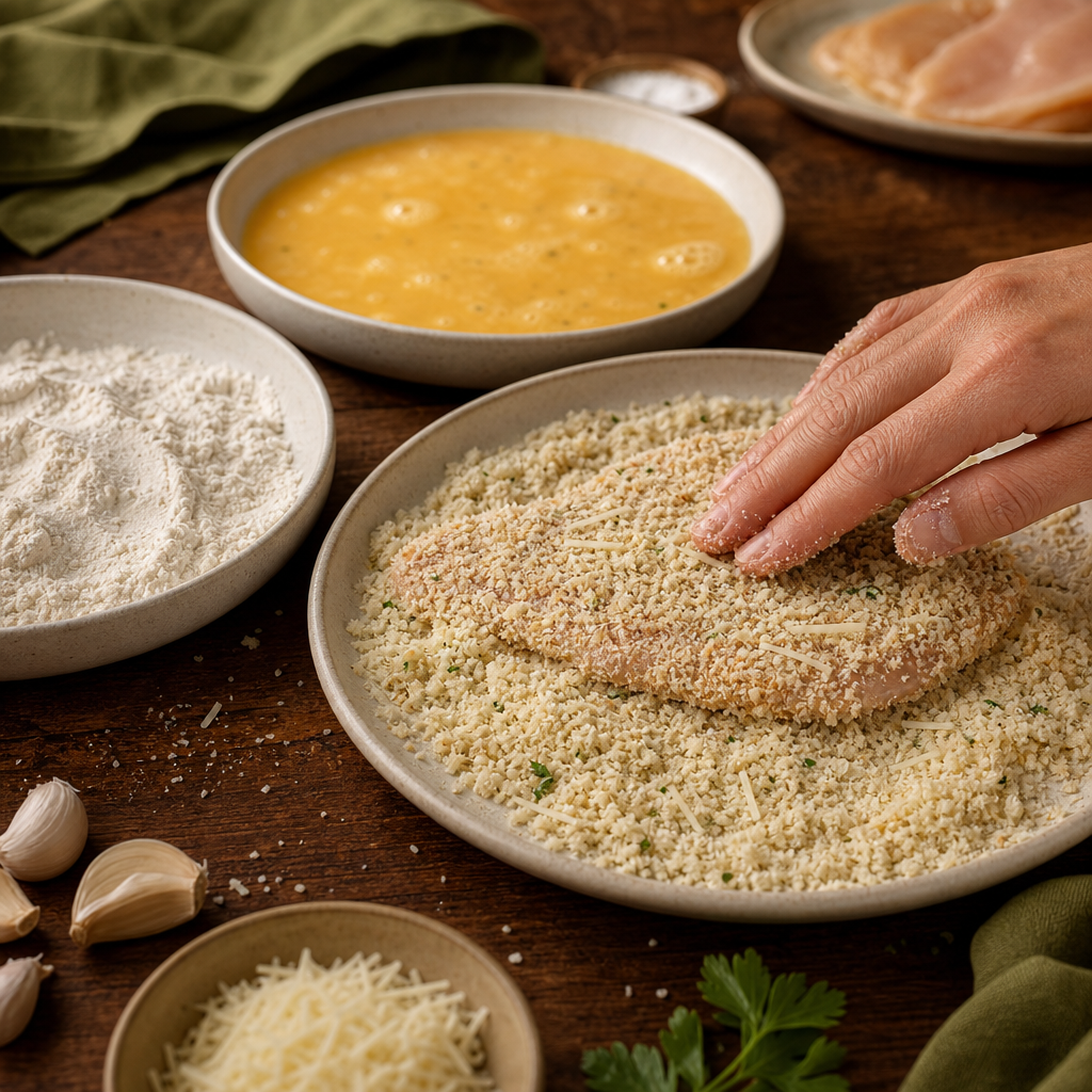 Chicken Parmigiana step 4: Bread the cutlets