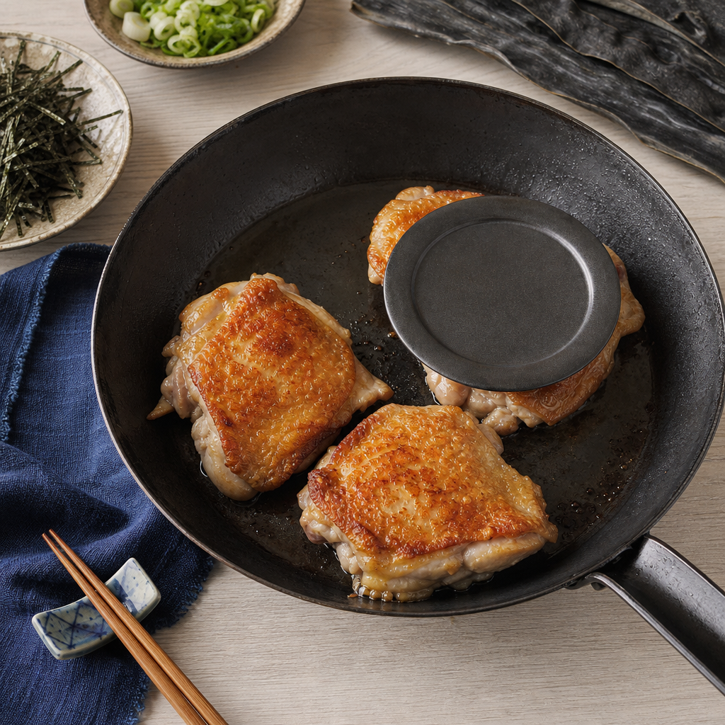 Chicken Teriyaki Bento step 5: Brown the chicken skin