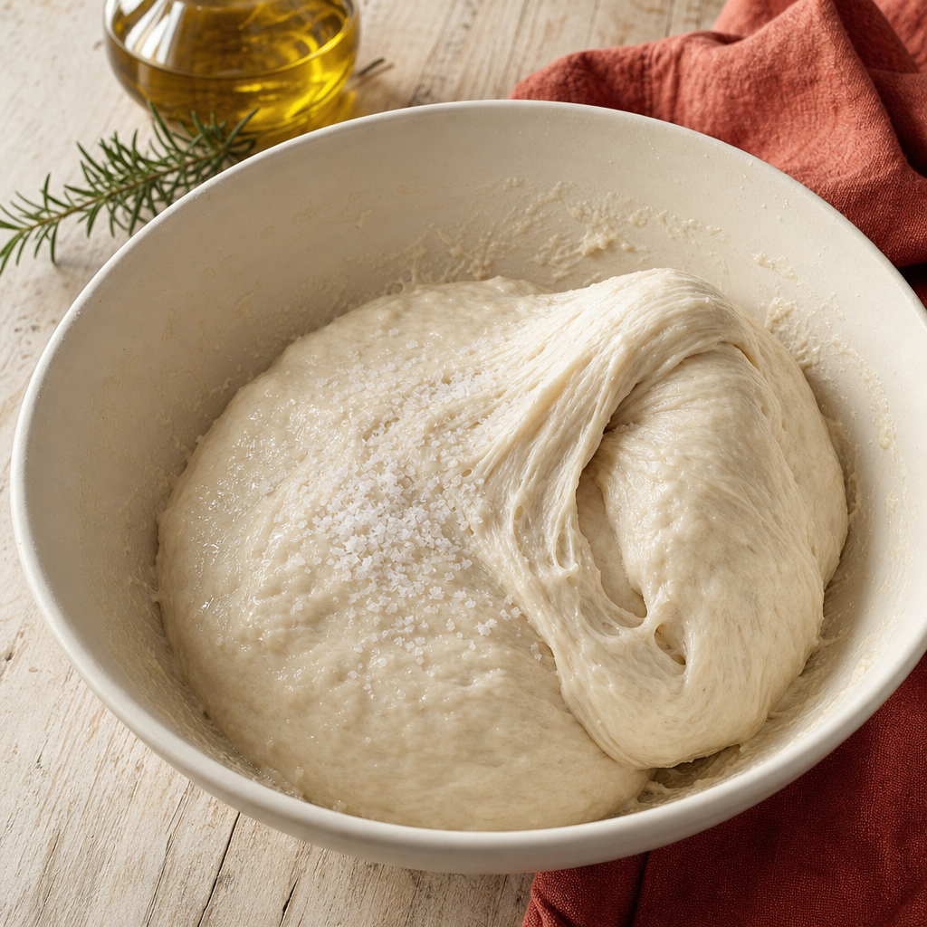 Ciabatta Bread step 3: Add salt and strengthen the dough