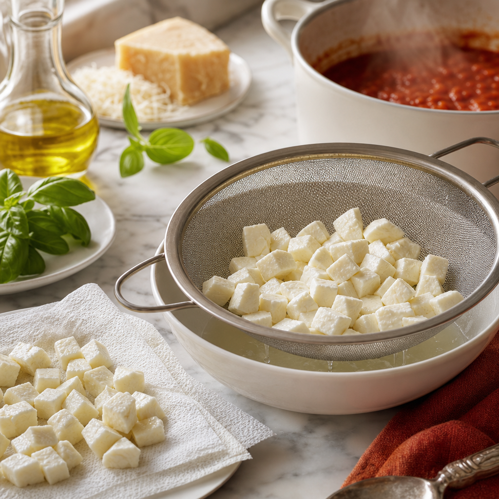 Eggplant Parmigiana step 3: Drain the mozzarella