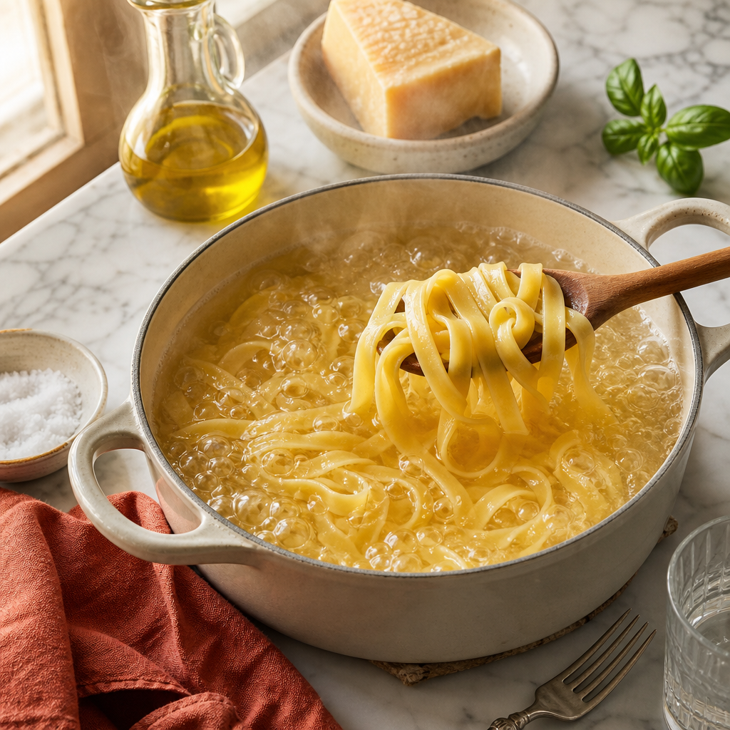 Fettuccine Alfredo step 2: Boil the fettuccine