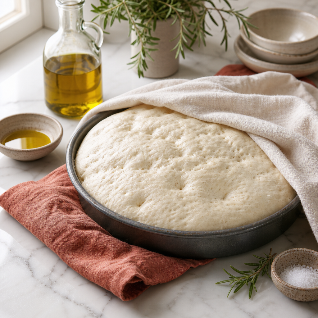 Focaccia Barese step 6: Proof in the pan