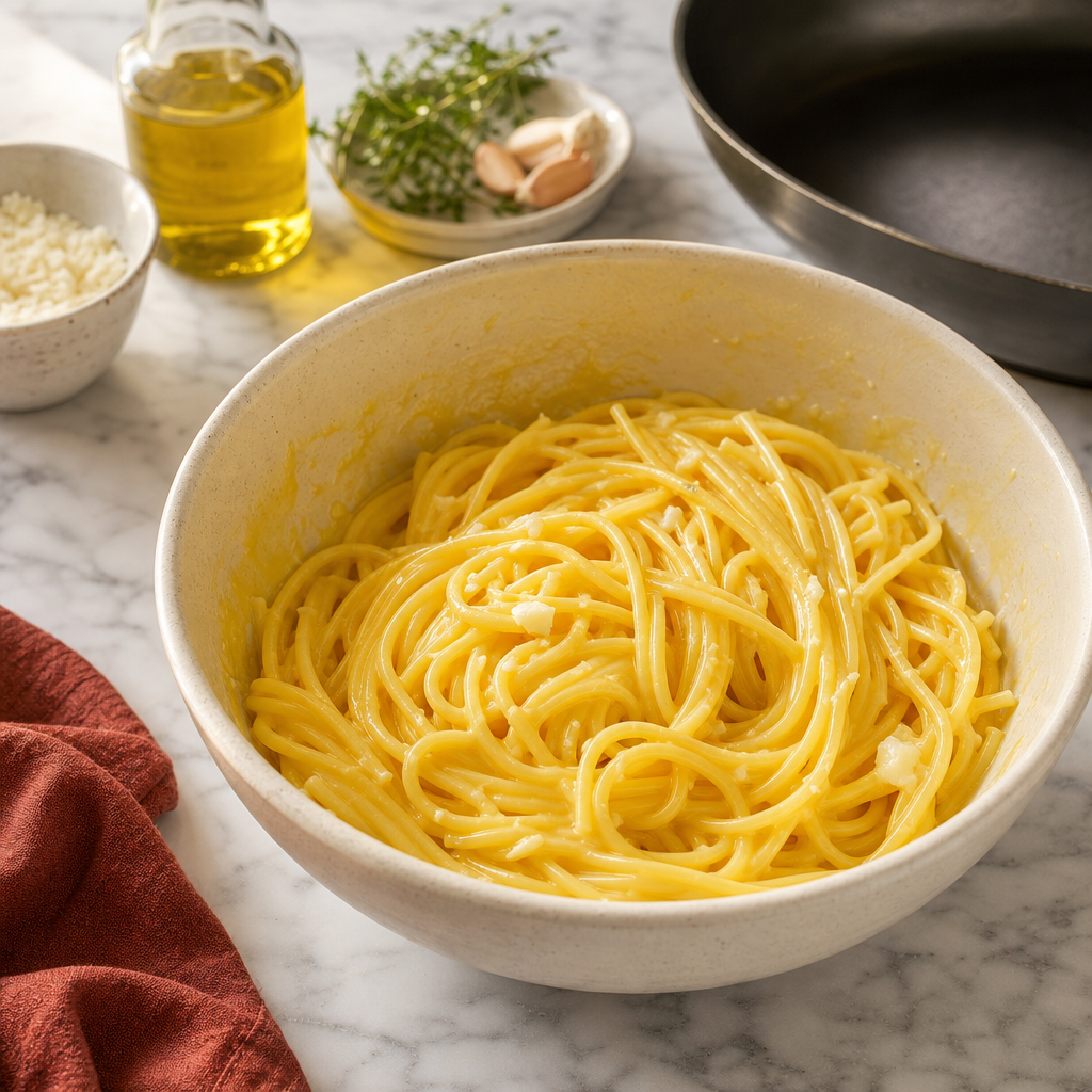 Frittata Pasta step 3: Coat the spaghetti