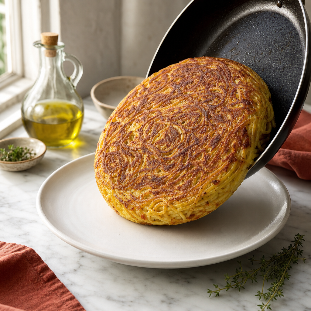 Frittata Pasta step 6: Flip the frittata