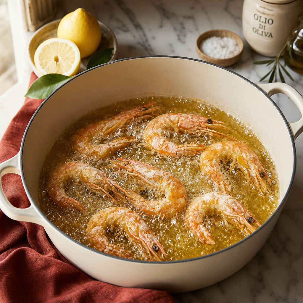 Fritto Misto di Mare step 6: Fry the shrimp