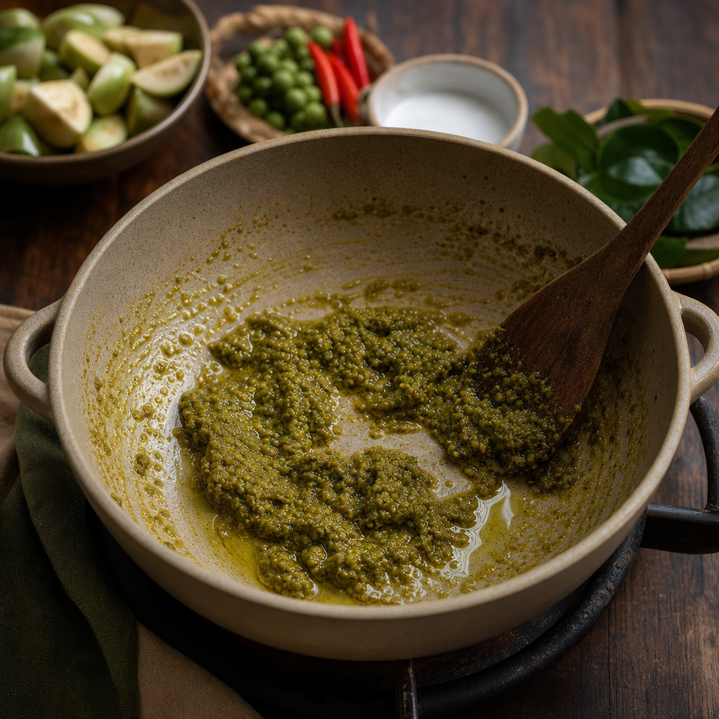 Green Curry Chicken step 3: Fry the curry paste