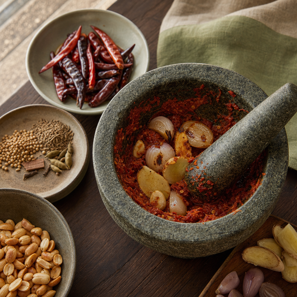 Massaman Curry Beef step 3: Pound the paste