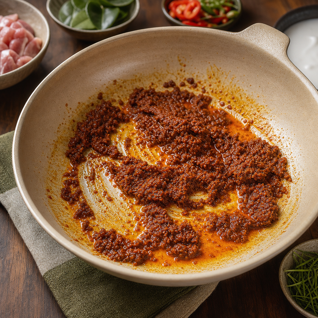 Pork Panang Curry step 3: Fry the curry paste
