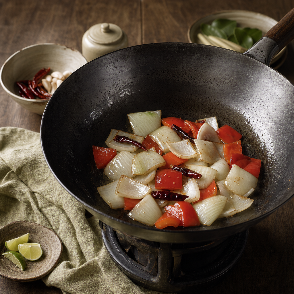 Thai Cashew Chicken step 7: Sear the vegetables