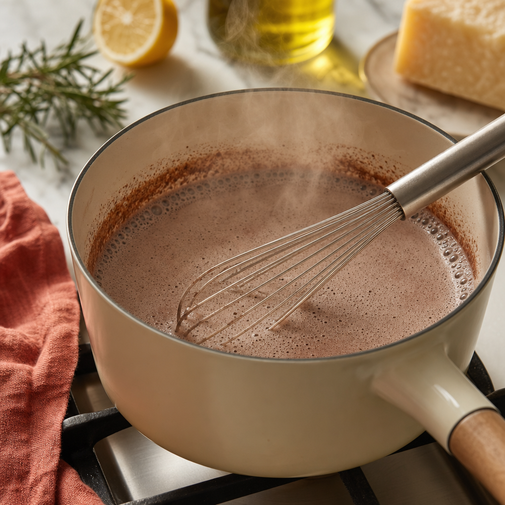 Chocolate Gelato step 3: Heat the dairy