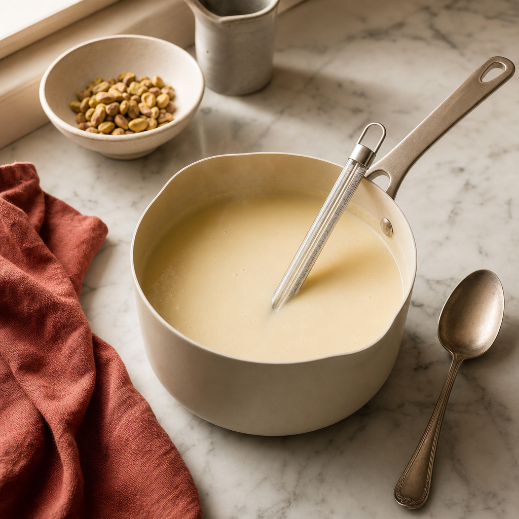 Gelato Pistacchio step 3: Cook briefly, then cool the heat