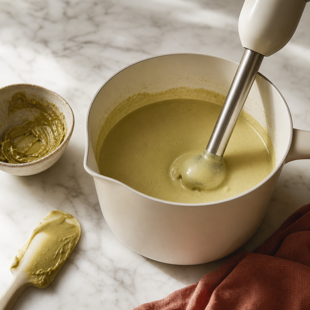 Gelato Pistacchio step 4: Blend in the pistachio paste