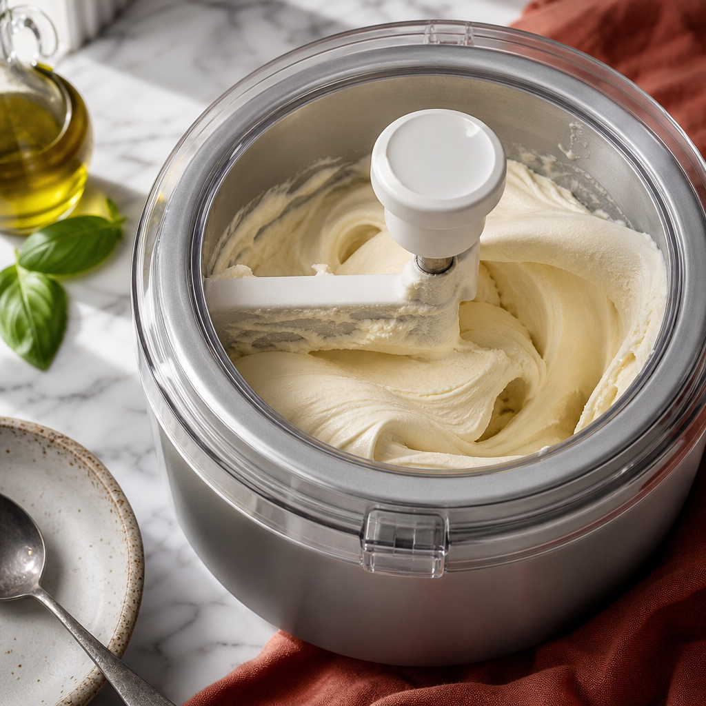 Gelato Stracciatella step 5: Churn the gelato