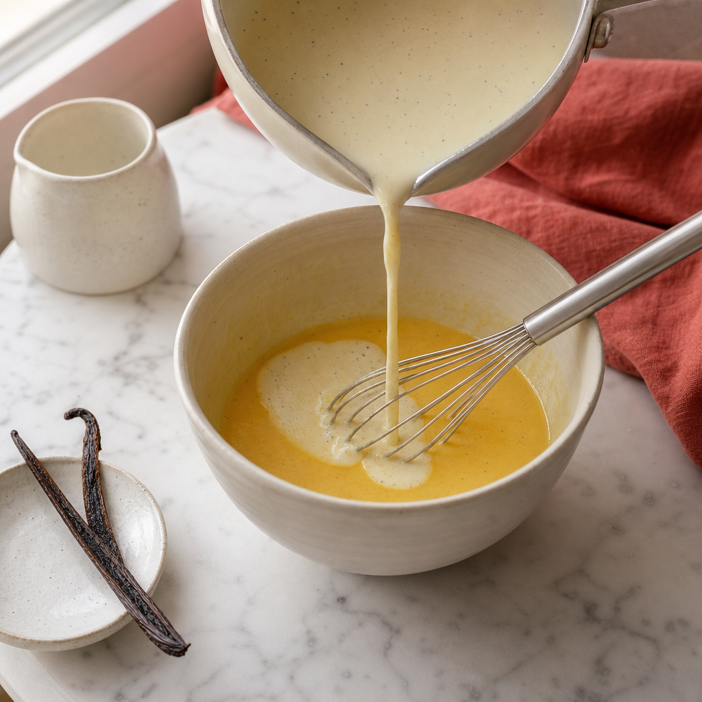 Gelato Vaniglia step 3: Temper the yolks