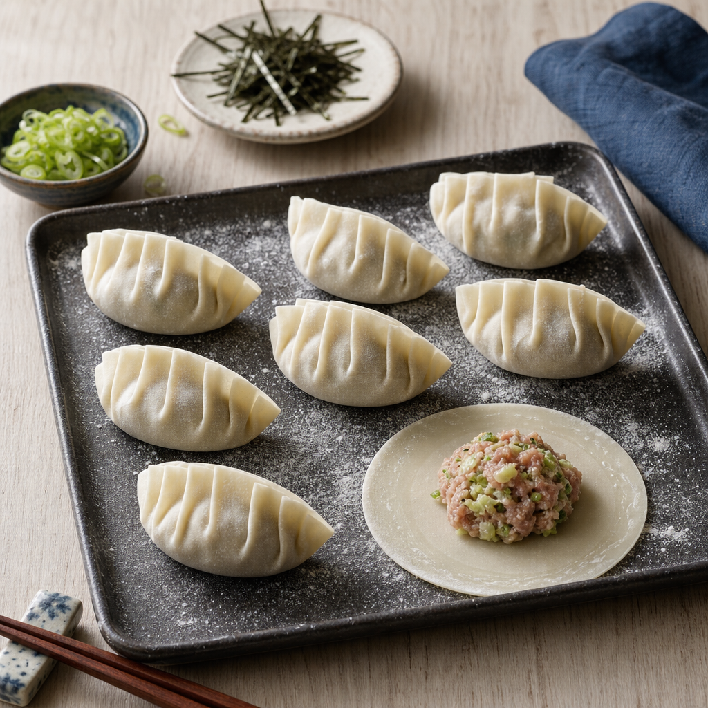 Pork Gyoza step 4: Pleat the gyoza