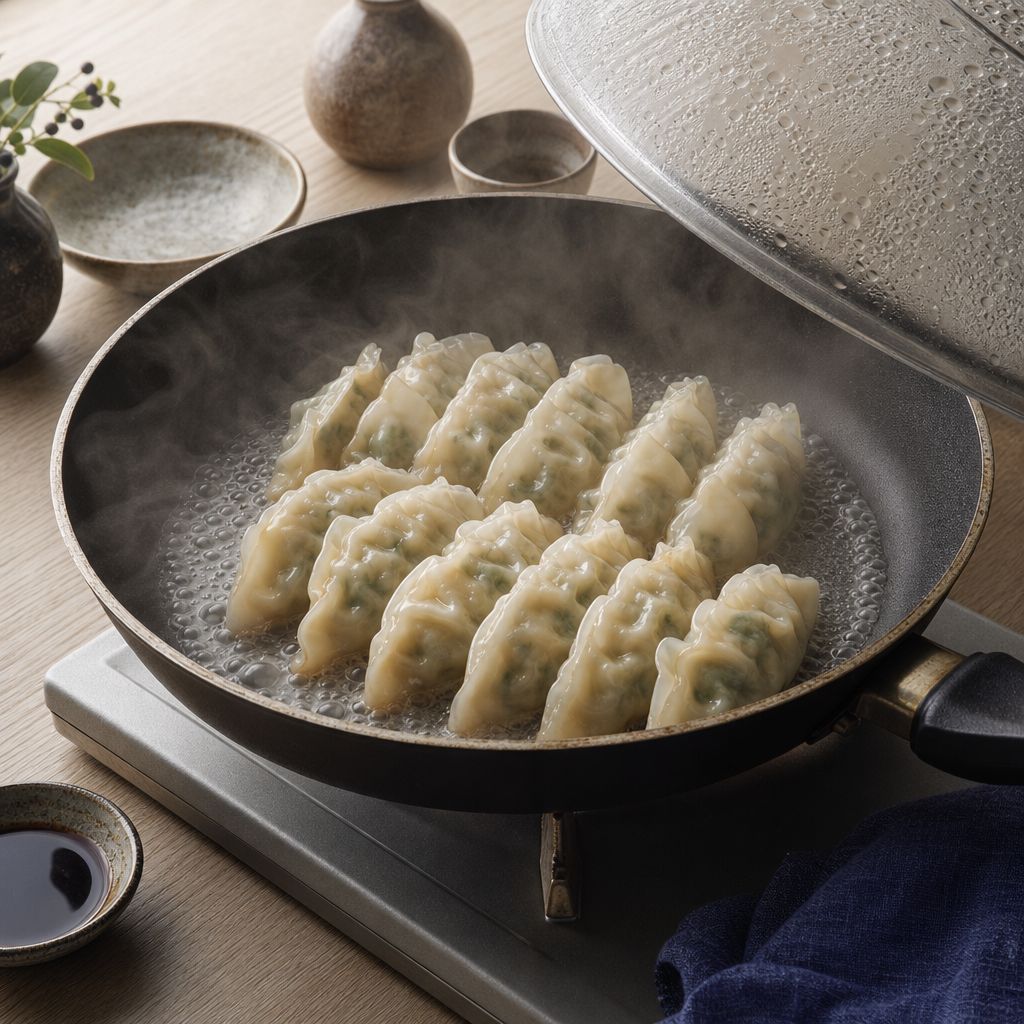 Pork Gyoza step 6: Steam without turning