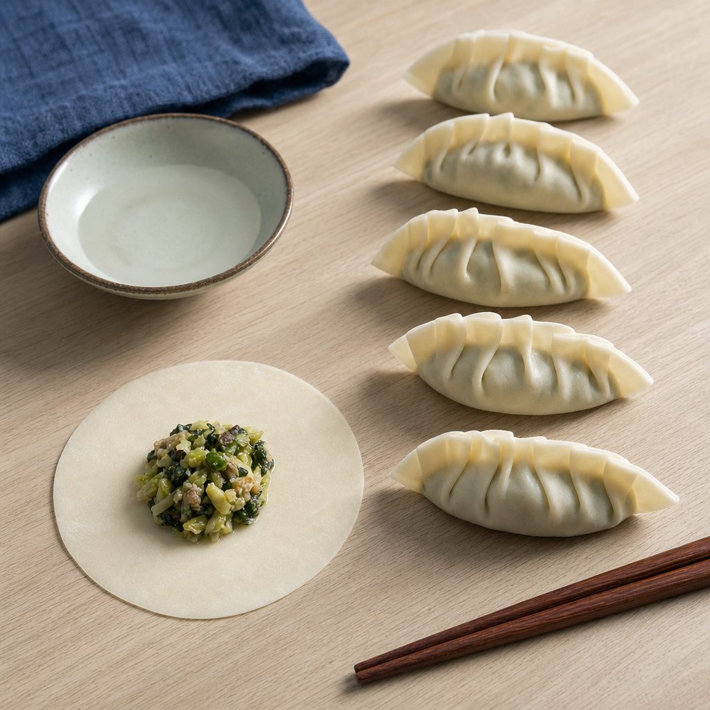 Vegetable Gyoza step 4: Pleat the gyoza