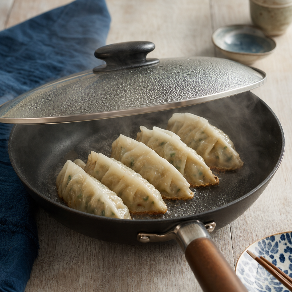 Vegetable Gyoza step 6: Steam under a lid