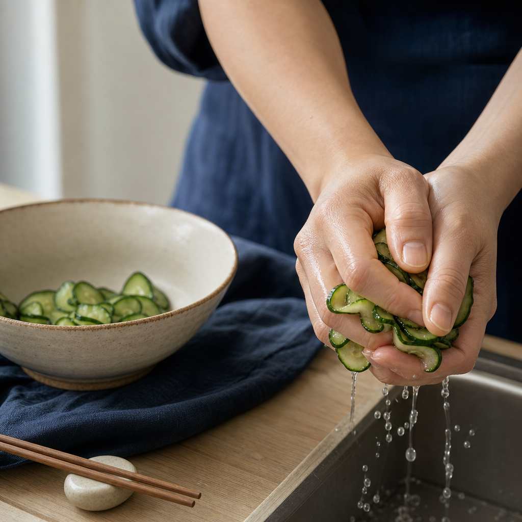Japanese Cucumber Salad step 4: Squeeze the cucumber