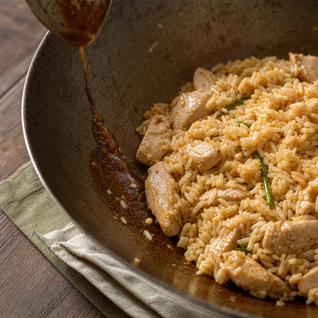 Thai Chicken Fried Rice step 6: Season and return the chicken