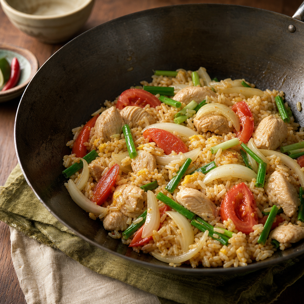 Thai Chicken Fried Rice step 7: Add vegetables late