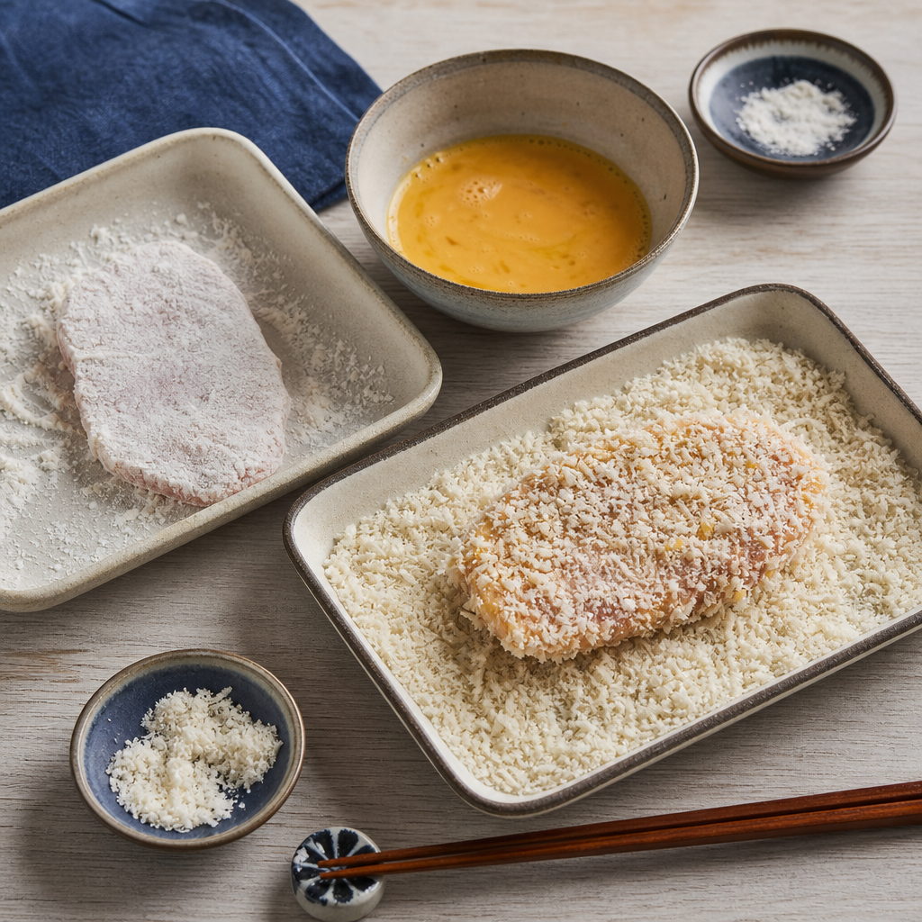 Katsudon step 3: Bread the cutlets