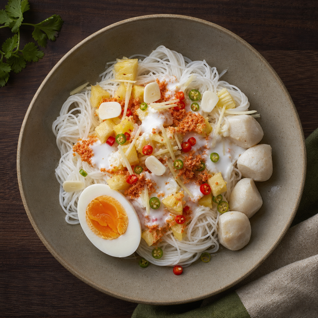 Khanom Jeen Saow Nam (Thai Rice Noodles with Pineapple-Ginger)