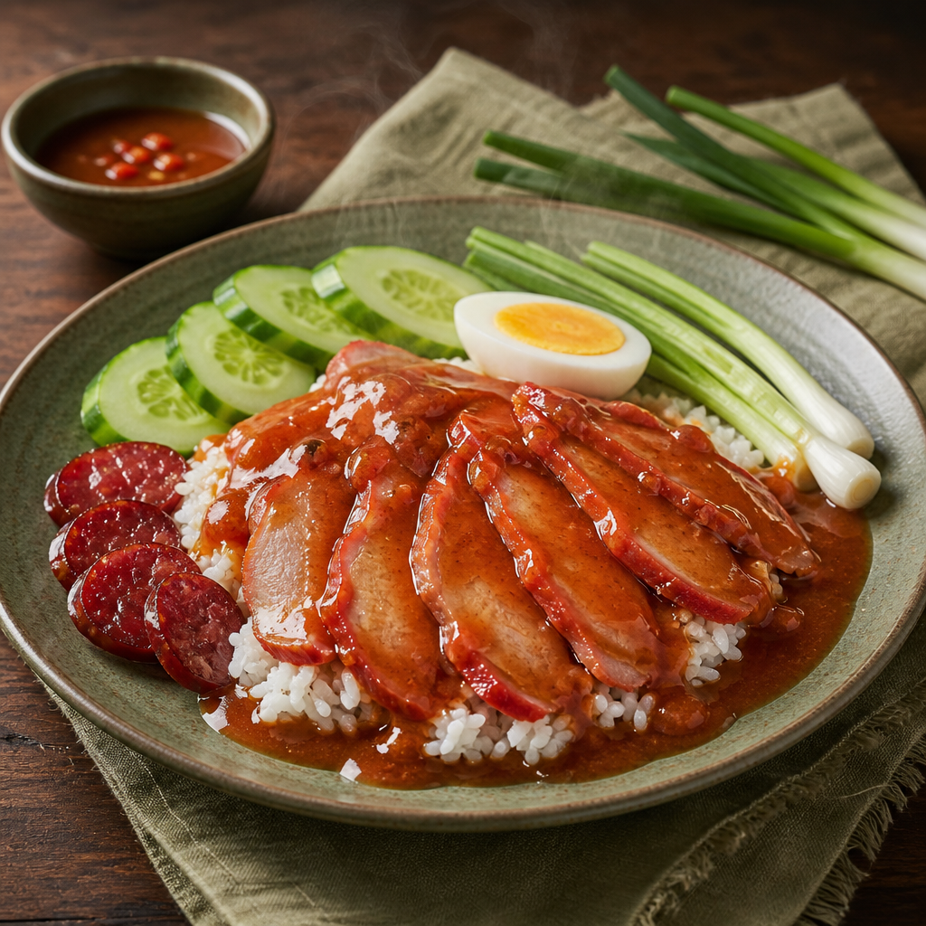 Khao Moo Daeng — finished dish