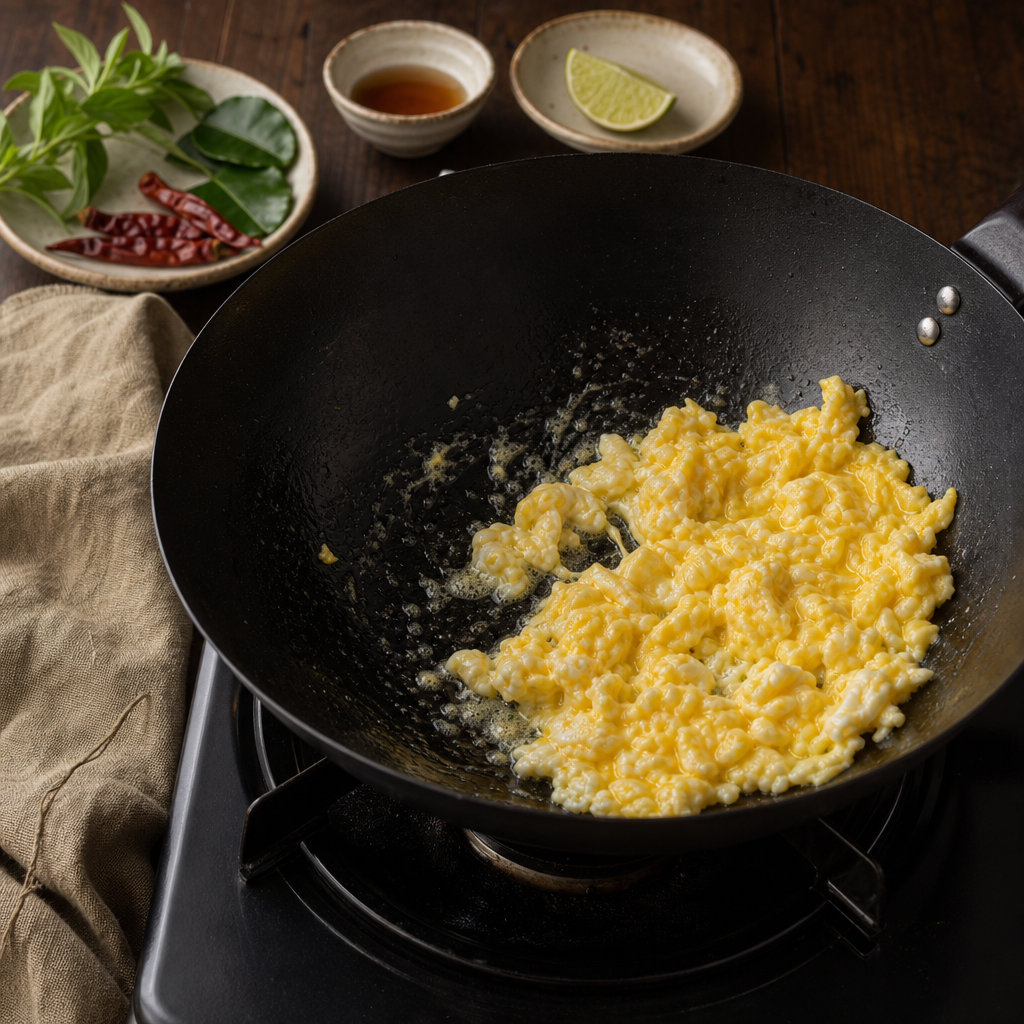Pineapple Fried Rice step 5: Scramble the eggs