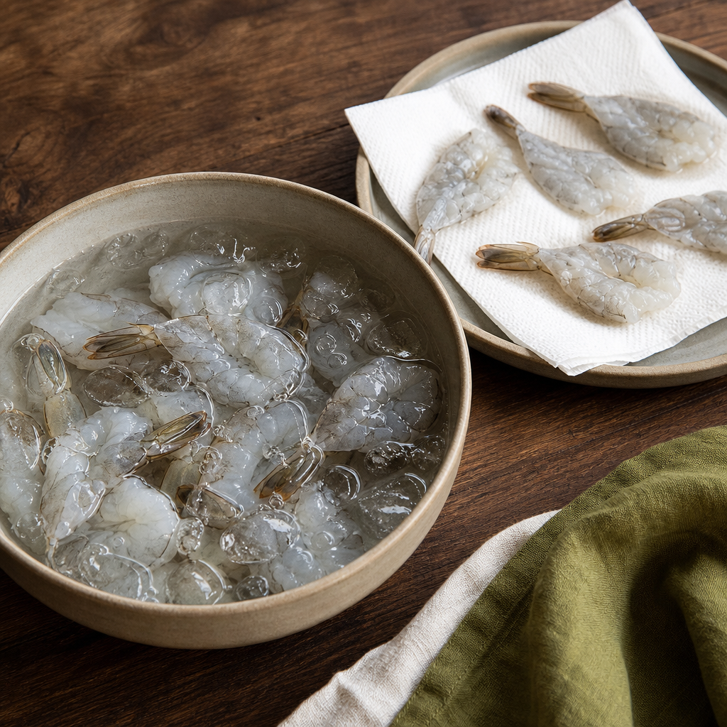Kung Chae Nam Pla step 3: Firm the shrimp