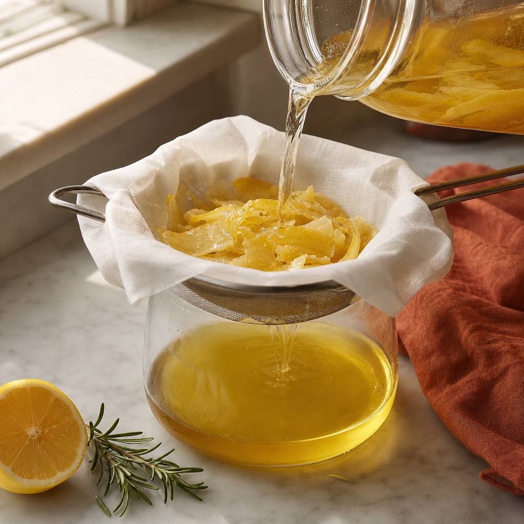Limoncello step 5: Strain the infusion