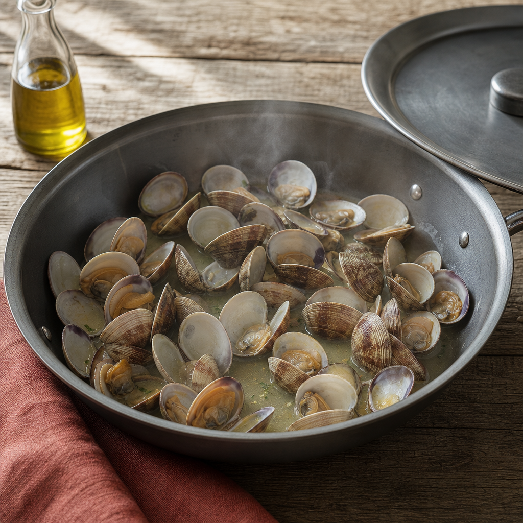 Linguine Vongole step 4: Steam the clams