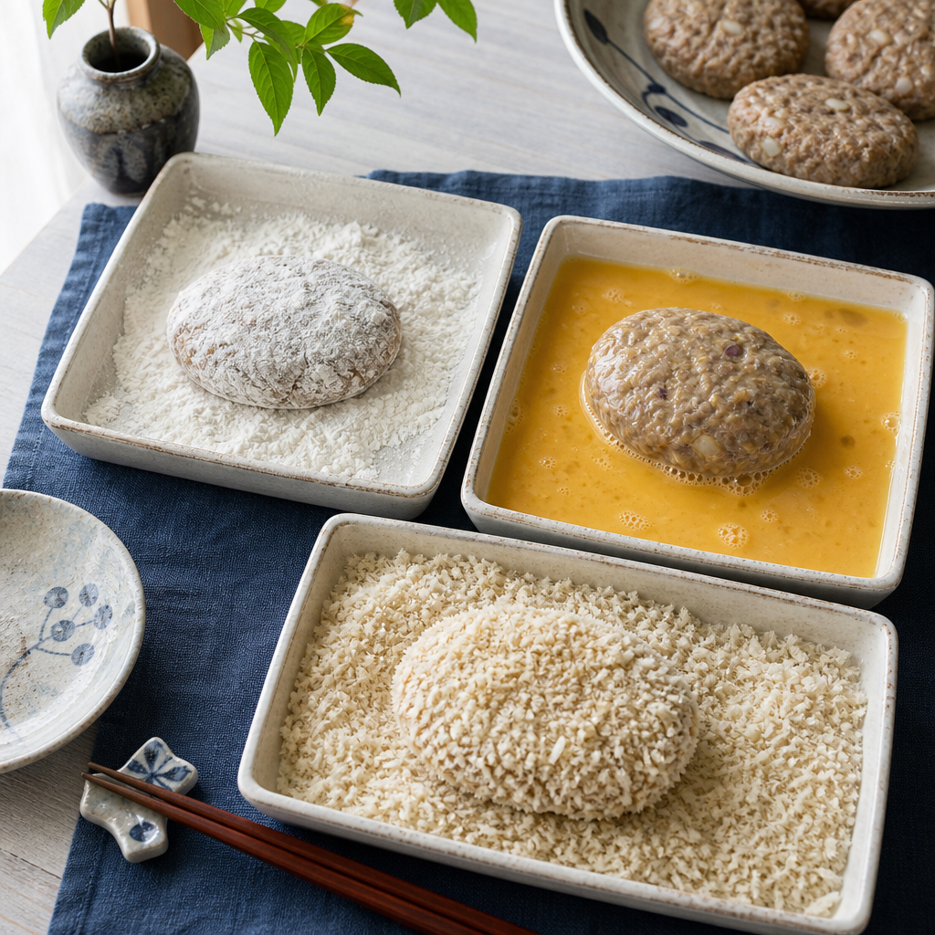 Menchi Katsu step 6: Bread with panko