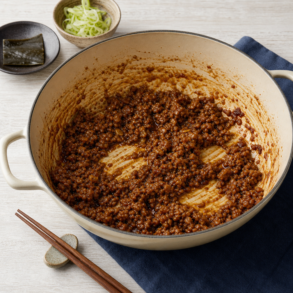 Miso Ramen step 4: Cook the tare in fat