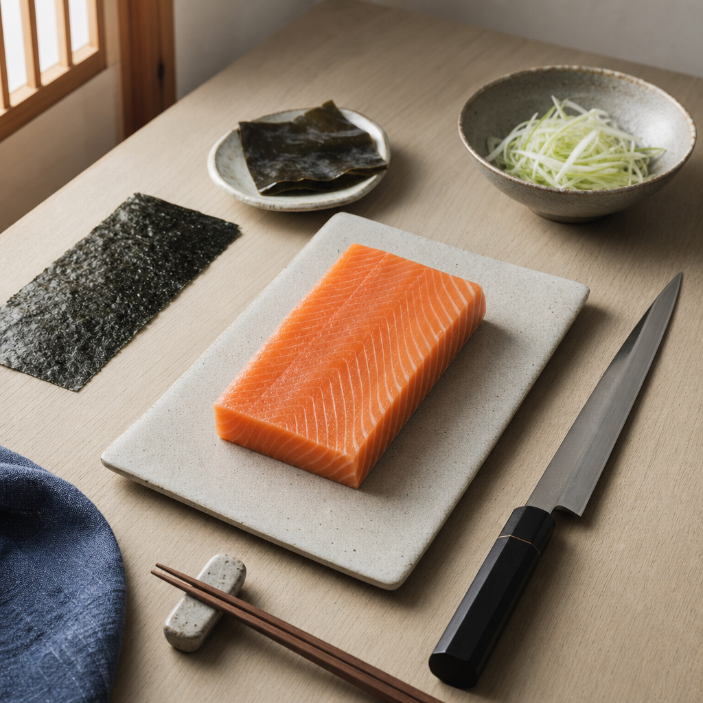 Salmon Nigiri step 5: Prepare the salmon block