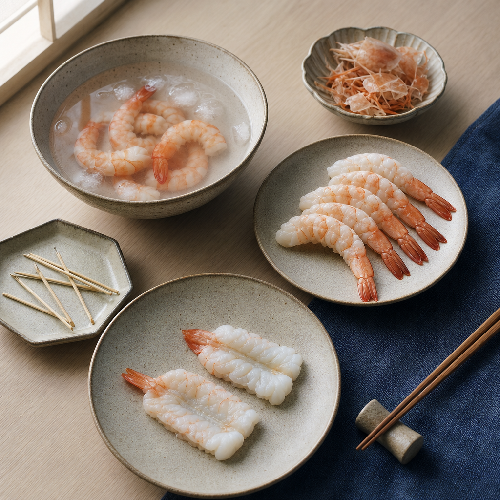 Shrimp Nigiri step 6: Cool, peel, and butterfly