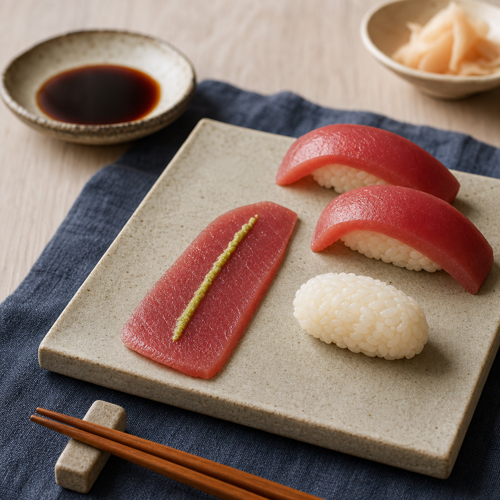 Tuna Nigiri step 7: Add wasabi and shape